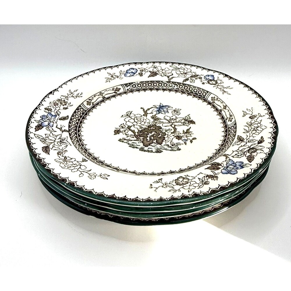 Vintage 1923 Copeland Spode Chinese Rose Brown Salad Plates Set 4 England 7.5”